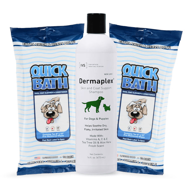Dermaplex Advanced Skin and Coat Repair Shampoo + QuickBath® Dog Towelettes data-image-id=